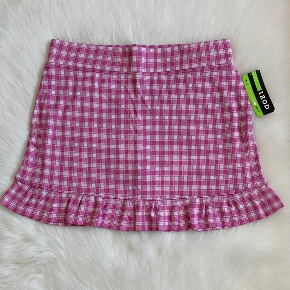 Izod Golf Women's Pink Plaid Skort with Ruffle Hem